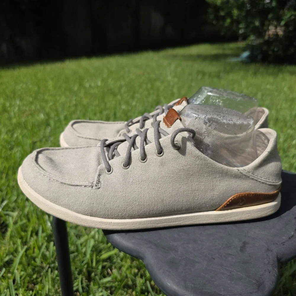 OluKai Nohea Moku Mens Fog Grey Canvas Boat Shoes Sneaker 10283-FGFG (A26)